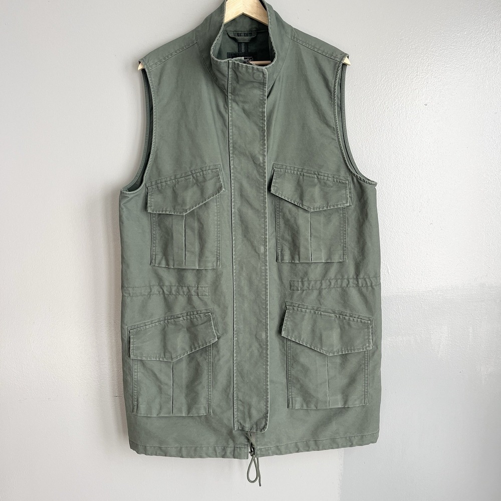 Abercrombie Fitch Utility Cargo Vest Full Zip Long Green Military Drawstring XL